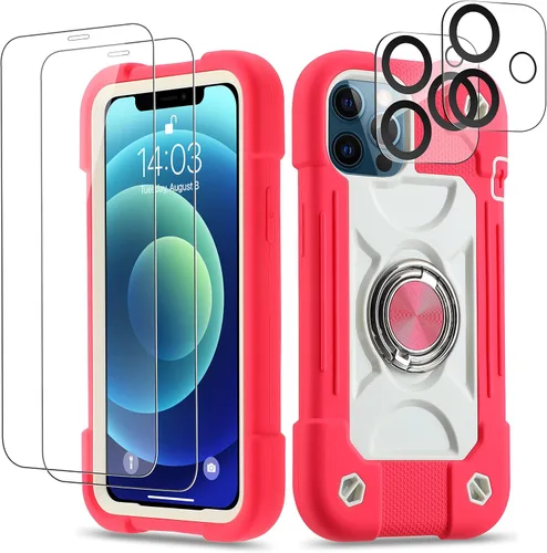 Vista 145 de Funda para iPhone 11 de 6.1 pulgadas con soporte de anillo, con 2 protectores de pantalla de vidrio, resistente a los golpes, resistente a