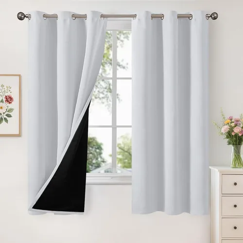Vista 159 de YoungsTex - Cortinas 100% opacas para dormitorio, con aislamiento térmico y ojales, cortinas oscuras negras con capa pesada para ventana de sala