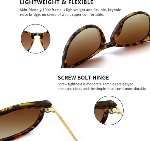 Vista 4 de SUNGAIT Gafas de sol redondas vintage para mujeres y hombres, estilo clásico retro