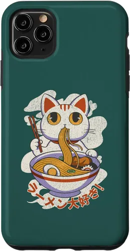 Vista 12 de Funda linda para iPhone 11 Chinese Lucky Cat Eating Ramen noodle lover anime Japón