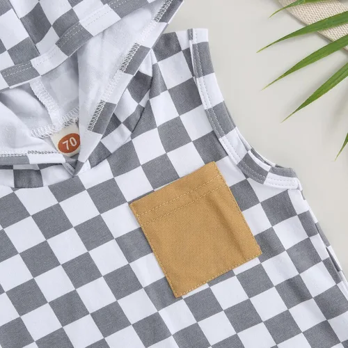 Vista 4 de Conjunto de ropa de verano para bebé, sin mangas, con capucha y pantalones cortos casuales