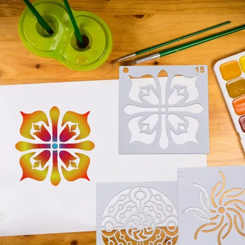 Vista 7 de 64 plantillas de pintura (3.543 in x 3.543 in), plantilla de puntos de mandala de DaKuan para creación artística, murales, libros, telas, creación