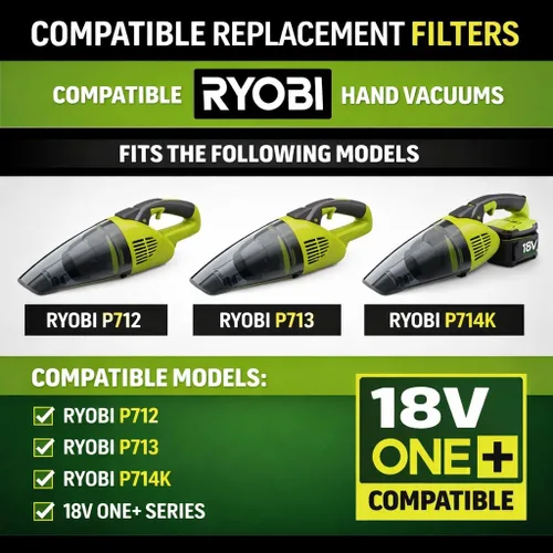 Vista 4 de Filtro A32VC04, conjunto de soporte de filtro de vacío manual compatible con Ryobi P712 P713 P714K, reemplaza 019484001007 533907001 (paquete de 4)
