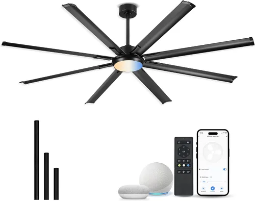Vista 18 de Ventilador de techo industrial de 72 pulgadas sin luz, modelo negro mate para exteriores para áreas cubiertas, 8 cuchillas de aluminio, flujo