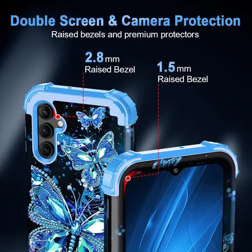 Vista 5 de Miqala Funda para Galaxy A14 5G, que brilla en la oscuridad, tres capas, resistente, a prueba de golpes, protección completa, parachoques