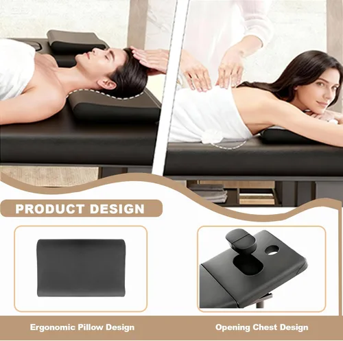 Vista 5 de Mesa de masaje estacionaria de 32 pulgadas de ancho, cama de masaje resistente de 2000 libras, cama de pestañas con respaldo ajustable, cama de spa
