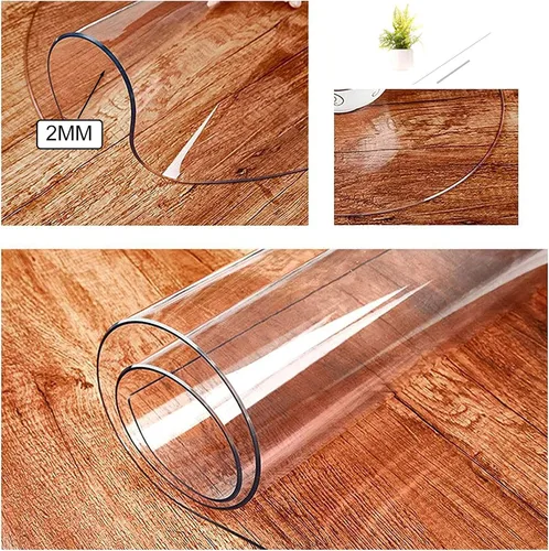 Vista 2 de CL-ZZZ Mantel de mesa transparente de 0.079 in de grosor para mesa redonda de comedor, antideslizante, impermeable, lavable, de PVC, protector