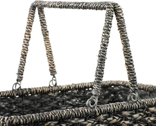 Vista 6 de Creative Co-Op Cesta de Escalera Tejida de Cuerda Bankuan con Asas, Negro