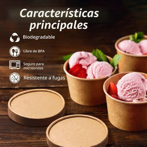 Vista 6 de MATICAN Vasos de papel para helado con tapas, paquete de 40 tazas de sopa de 9 onzas con tapas, recipientes desechables para helado, 9 onzas, marrón
