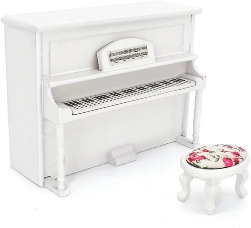 Vista 7 de iLAND - Juego de muebles de dormitorio para casa de muñecas, cama mini de madera para muñecas, muebles en miniatura con accesorios a escala 1:12