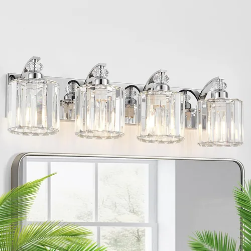 Vista 29 de Accesorio de Iluminación de Baño Moderno de 3 Luces Cromado Luces de Tocador de Baño Sobre Espejo Aplique de Pared con Pantallas de Cristal K9 Base