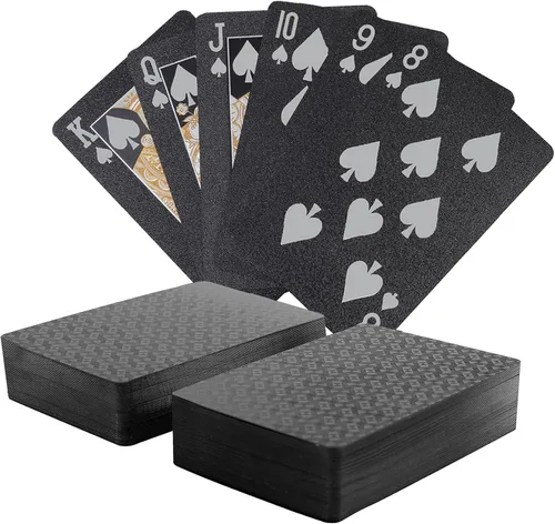 Vista 8 de 10 Paquetes de Cartas de Juego - 5 Negras 5 Doradas HD, 54 Cartas de Póquer Estándar de Plástico Impermeable para Fiestas Familiares naipes de oro