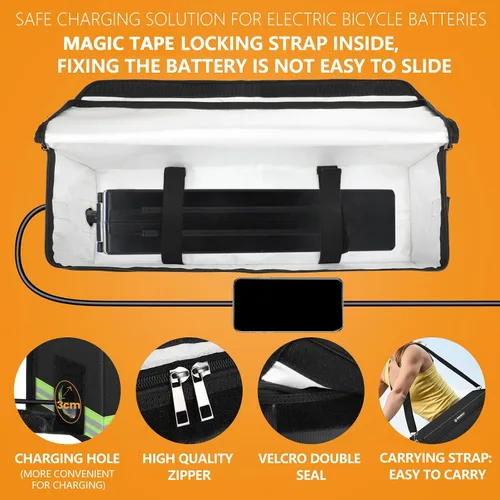 Vista 4 de ImnBest Bolsa de batería Ebike, resistente al fuego, impermeable y a prueba de explosiones, bolsa de seguridad Lipo para almacenamiento, transporte