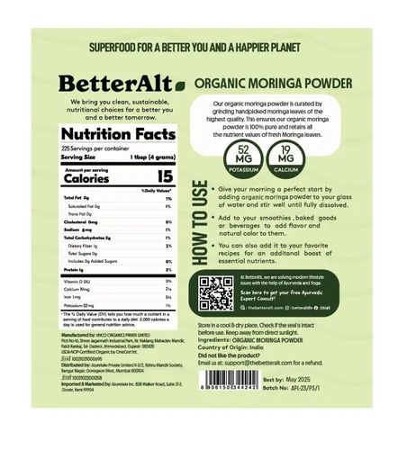 Vista 2 de Better Alt Polvo de moringa orgánico, certificado por USDA, polvo de hoja de moringa, perfecto para batidos, té, bebidas y recetas, superalimento