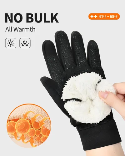 Vista 2 de RIGWARL Guantes de invierno para niños y niñas, guantes térmicos negros con pantalla táctil, guantes térmicos para niños, guantes deportivos cálidos