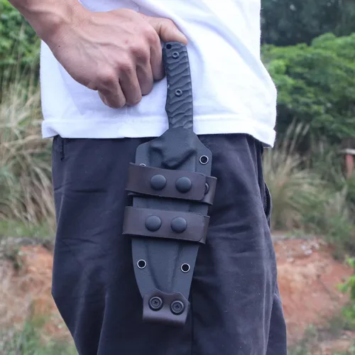 Vista 5 de Cuchillo afilado de hoja fija de 10.2 pulgadas, mango de acero G10, espiga completa, herramienta de caza, cuchillo de bushcraft al aire libre Negro