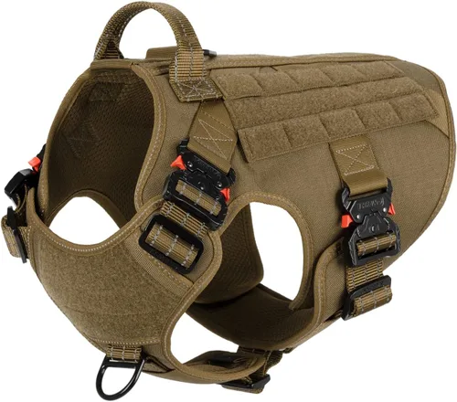 Vista 12 de ICEFANG Arnés táctico para perro con 4 hebillas de metal, chaleco, equipo para transportar carga, ligero y modular para perro con asa, sin correa