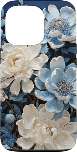Vista 10 de iPhone 16 Chinoiserie Floral Toile Blue and White Case