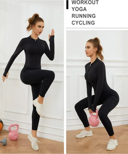 Vista 5 de ANOTHER CHOICE Women Gym Zip Up Crooped Workout Jacket Lightweight Running Athletic Top with Thumb Hole