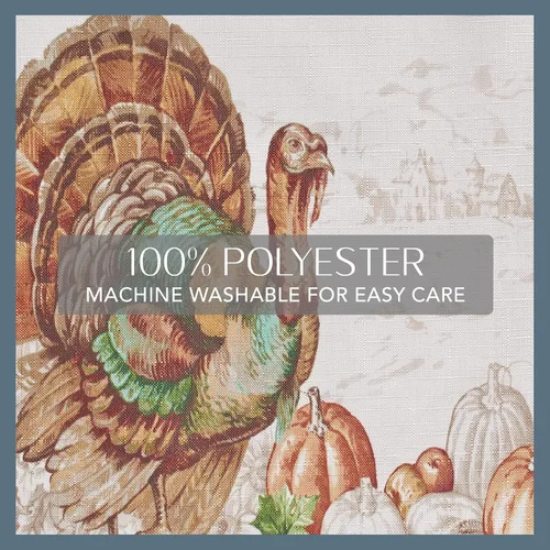 Vista 4 de Elrene Home Fashions Mantel de otoño con bordes de pavo y resistente a arrugas, cubierta para mesa de temporada, 152 x 213 cm, rectangular