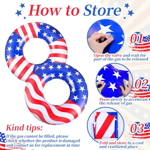 Vista 5 de Flotador de piscina con bandera de Estados Unidos de 36 pulgadas, anillo inflable para piscina, flotador patriótico redondo para playa, lago