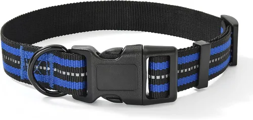 Vista 31 de Mile High Life - Collar para perro con rayas reflectantes 3M y correa de nailon, rojo, azul, verde, morado y rosa