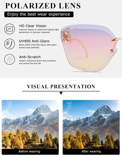 Vista 7 de AEVOGUE - Los lentes de sol para mujer, sin bordes, lentes de corte de diamante, de tamaño grande (AE0534)