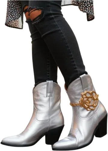Vista 9 de TrendyFashionJewelry Pulsera de metal dorado con cadena de botas occidentales para mujer, dije envolvente con múltiples ondas, Metal