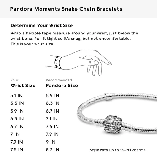 Vista 8 de PANDORA Jewelry Moments - Pulsera de plata de ley, 7.5 pulgadas con cierre de pavé brillante y circonita cúbica, Metal, Circonita cúbica