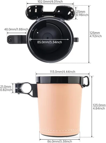 Vista 6 de Portavasos para bicicleta 3 en 1 con gancho para llaves de teléfono celular, soporte universal para botella de agua para caminante/silla de Beige
