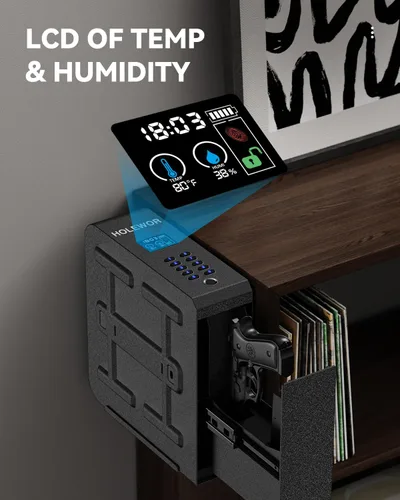 Vista 7 de HOLEWOR - Caja de seguridad para armas, caja de seguridad biométrica deslizante para pistola con huella digital, cerradura de arma de fuego