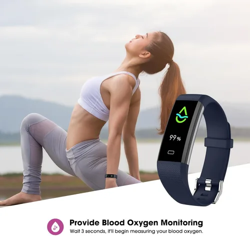 Vista 3 de Rastreador de fitness con monitor de frecuencia cardíaca y oxígeno en sangre, rastreador de actividad, monitor de sueño, rastreador de salud, reloj