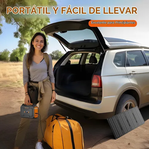 Vista 6 de Generador Solar Portátil con Panel, Estación de Energía Portátil de 300W con Panel Solar Plegable de 40W, Tomacorriente de CA de 110V 100W, Banco