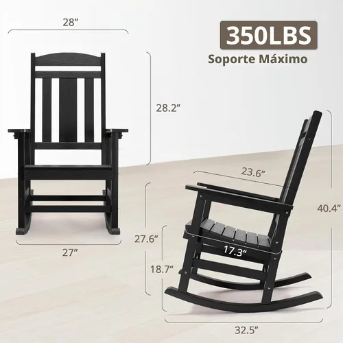 Vista 2 de LUE BONA Mecedora para exteriores, sillas mecedoras de plástico de polietileno resistentes a la intemperie, 350 lb de servicio pesado, de gran Negro