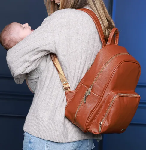 Vista 2 de Love, Johnny Bolsa de pañales y mochila de cuero vegano para hombres y mujeres, Marrón (Sierra Brown), Mochila de cuero vegano por Love, Johnny