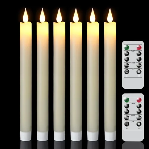 Vista 16 de GenSwin Flameless Taper Candles with Remote Timer, Real Wax LED Flickering Candlesticks Battery Operated 3D Wick for Wedding, Party, Home(Christmas