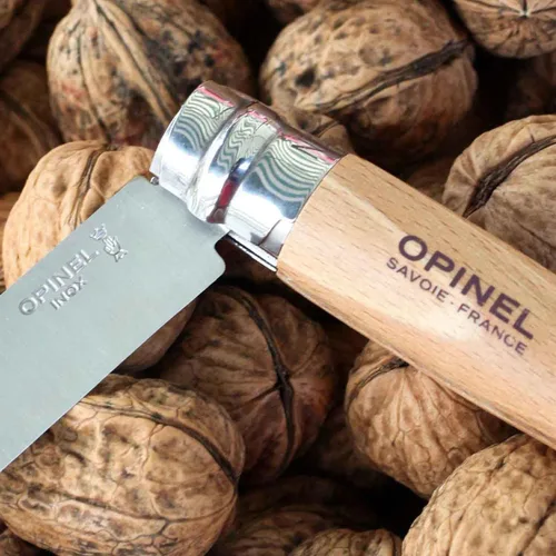 Vista 3 de OPINEL Nº 06 INOX - Cuchillo de bolsillo plegable de acero inoxidable Sandvik, mango de madera de haya, hoja de 2.87 pulgadas, collar de bloqueo