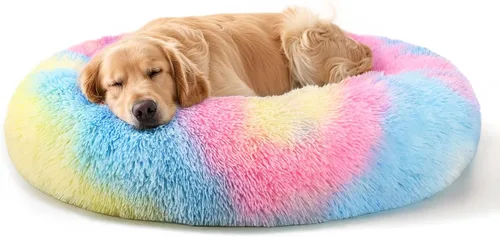 Vista 50 de Hoewina - Cama redonda, calmante, en forma de rosquilla, lavable, esponjosa para interiores, perros y gatos pequeños y medianos, negro, 20 pulgadas