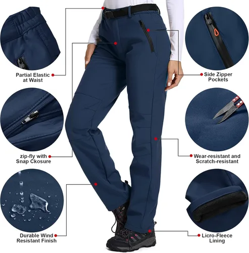 Vista 3 de Womens Waterproof Snow Ski Pants Hiking Fleece lined Insulated Windproof Softshell Snowboard Outdoor Pants