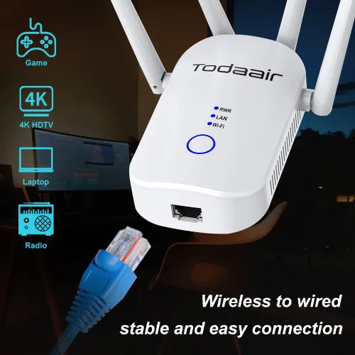 Vista 7 de Amplificador de señal WiFi de 1200 Mbps, cubre hasta 3500 pies cuadrados y 35 dispositivos, repetidor WiFi de doble banda de 2.4 y 5 GHz con puerto