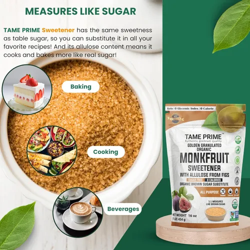Vista 4 de Edulcorante orgánico de fruta de monje marrón con alulosa de higos, 1 libra (16.01 oz), 1:1 dulce como azúcar morena, fruta de monje orgánica sin