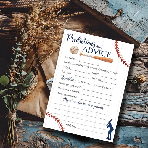 Vista 4 de BASEBALL - Tarjetas de predicción y consejos – Paquete de 25 – Deportes Azul Marino Niños Baby Shower Juegos, deseos para nuevos padres, mamá y papá