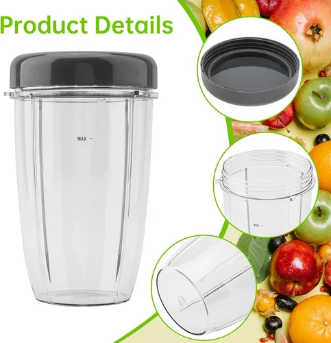 Vista 6 de 2 vasos de repuesto reutilizables de 24 onzas para licuadoras Nutribullet de 600 W / 900 W con tapa, vaso de repuesto lavable
