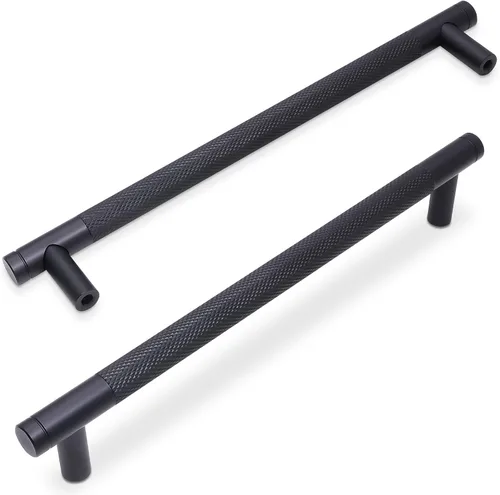 Vista 27 de Paquete de 10 tiradores para gabinete de cocina, tiradores mate negro y bronce champán, tiradores de cajón estriados negros, herrajes de cocina