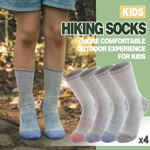 Vista 2 de Sandsuced 4 pares de calcetines de senderismo de lana merino para niños, adolescentes, invierno, térmicos, acogedores, cálidos, gruesos, calcetines