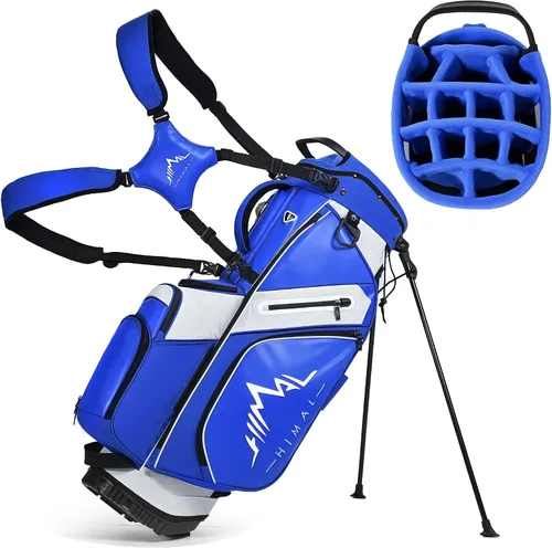 Vista 10 de UNIHIMAl Bolsa de golf de 14 vías, bolsa de golf de piel sintética para hombres y mujeres con parte superior de felpa, 10 bolsillos
