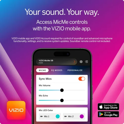 Vista 4 de VIZIO MicMe 2.1 Barra de sonido de karaoke, 2 micrófonos inalámbricos, subwoofer inalámbrico con Dolby Atmos, DTS:X, altavoz Bluetooth, compatible