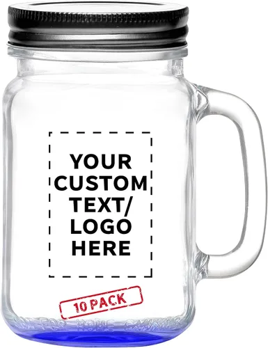 Vista 19 de DISCOUNT PROMOS Tarros de masón con mango Libbey personalizado con tapa de 16 onzas, juego de 10, paquete personalizado a granel