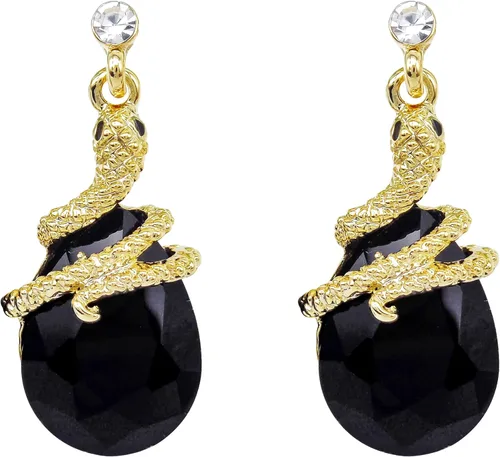 Vista 51 de Navachi Pendientes colgantes de gota de serpiente con forma de pera multicolor de cristal chapado en oro de 18 quilates