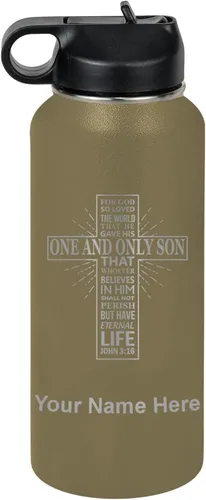 Vista 19 de LaserGram Botella de agua personalizada, versículo bíblico John 3-16, acero inoxidable de doble pared aislada al vacío con popote superior, regalo